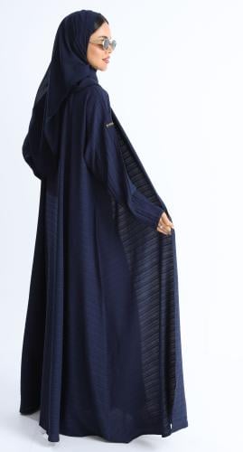 عباية نصف كلوش كحلي مقلم