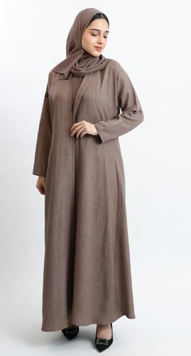 عباية نصف كلوش لحمي داكن- لينن قطني