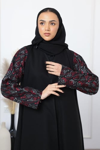 عباية تطريز أحمر بالاكمام