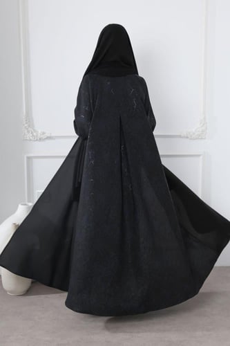 عباية سوداء جاكار أغصان بني لمعة ناعمة