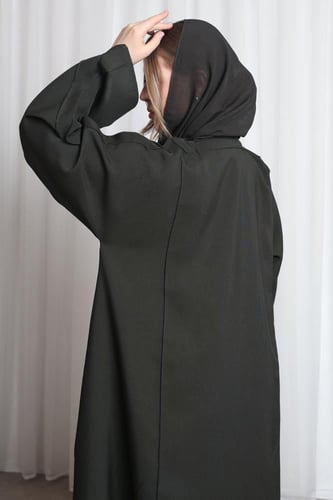 عباية زيتي محروق قيطان بارز من الأكمام والأمام وال...