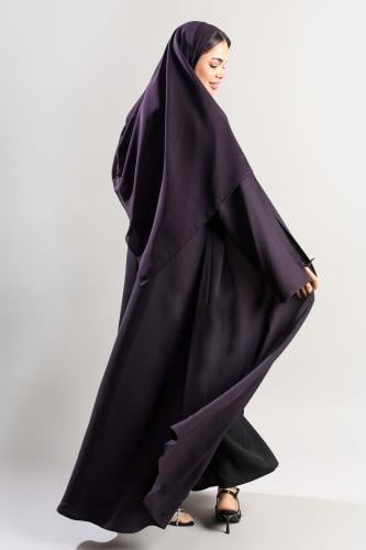 عباية كتان أكمام واسعة بفتحة ناعمة بنفسجي