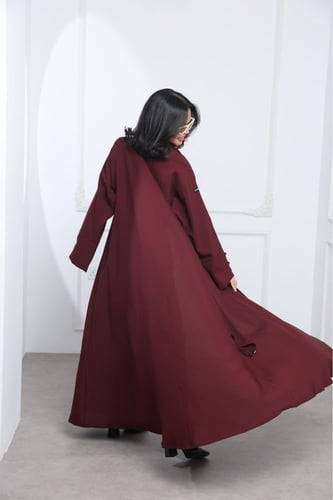 عباية أكمام مفتوحة كتان عنابي