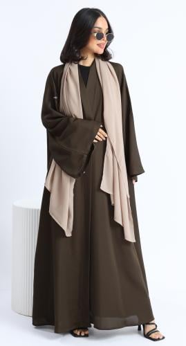 عباية أكمام واسعة زيتي وسكري- حرير بارد
