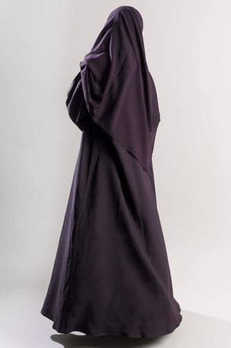 عباية كتان أكمام واسعة بفتحة ناعمة بنفسجي