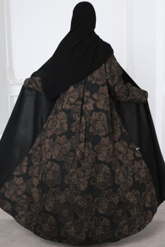 عباية سوداء جاكار ورد بني من الخلف