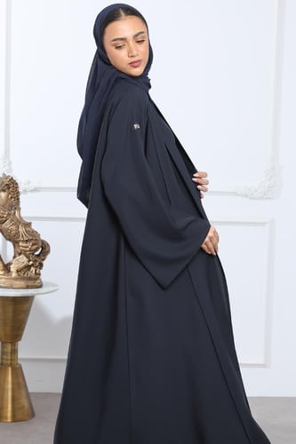 عباية تطريز بارز انترنت أكمام واسعة كحلي