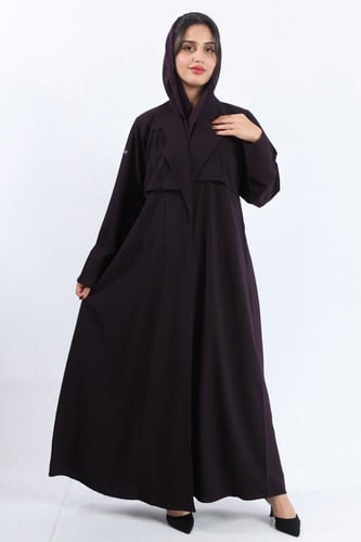 عباية ياقة وجاكيت قصير بنفسجي كريب