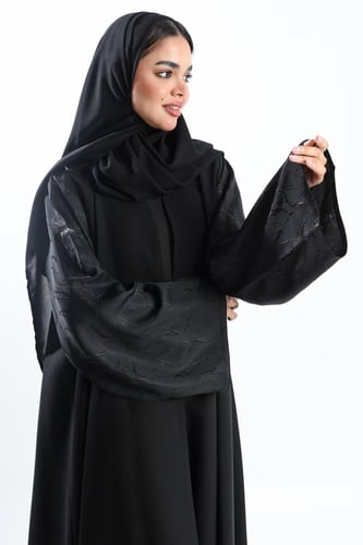عباية سوداء أكمام جاكار أقواس لامعة