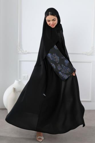 عباية سوداء أكمام جاكار كحلي