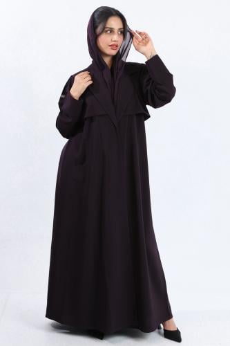 عباية ياقة وجاكيت قصير بنفسجي كريب