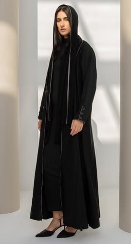 عباية سوداء معطف وأزرار خشبية