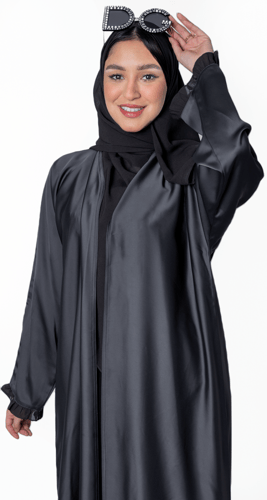 عباية حرير صيفي لامع رمادي