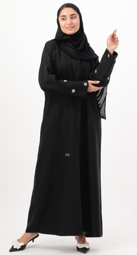 عباية سوداء تطريز أقحوان بالأكمام