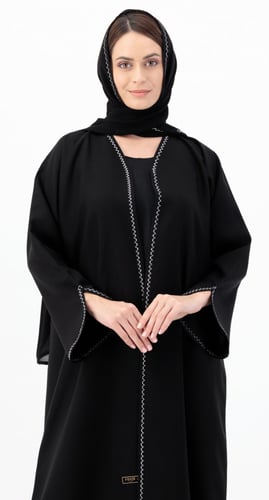 عباية سوداء تطريزات مموجة