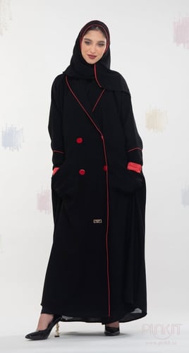 عباية أسود وأحمر تصميم معطف