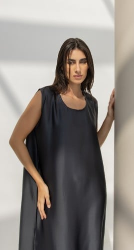 فستان عباية رمادي حرير بارد