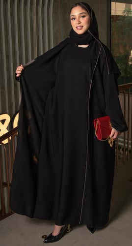 عباية بـ ياقة وفستان متصل - تفاصيل لحمي