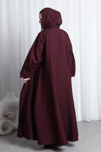 عباية عنابي محروق قيطان بارز من الأكمام والأمام وا...