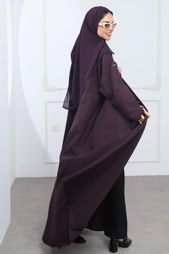 عباية أكمام مفتوحة كتان بنفسجي