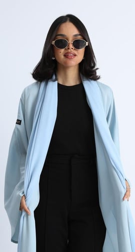 عباية أكمام واسعة سماوي- حرير بارد