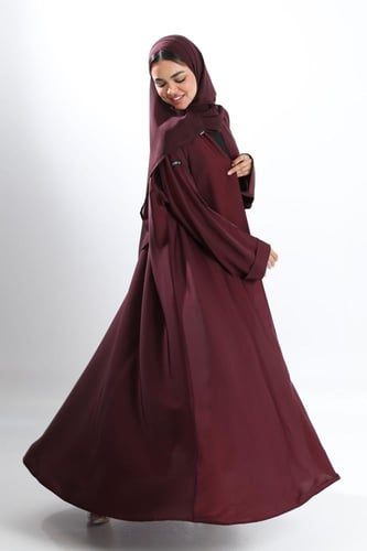 عباية نصف كلوش كريب راما أكمام كلاسيك عنابي