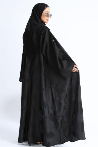 عباية نصف كلوش جاكار ورد أكمام سادة