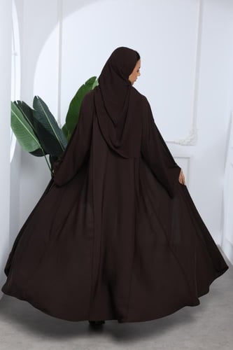 عباية تطريز بارز انترنت أكمام واسعة بني