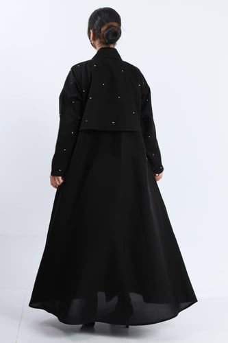 عباية ياقة مع جاكيت وكرستال أبيض
