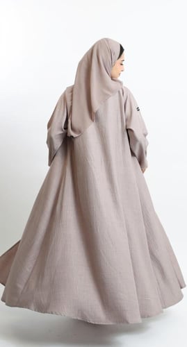 عباية نصف كلوش لحمي فاتح- لينن قطني
