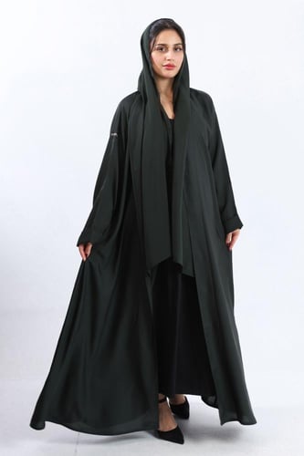 عباية كلاسيك حرير بارد أخضر زيتي داكن