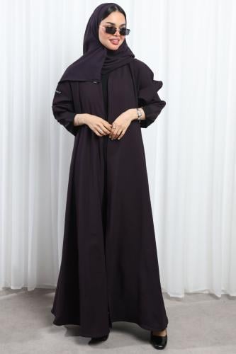 عباية دبل فيس أسود وبنفسجي أكمام مفتوحة