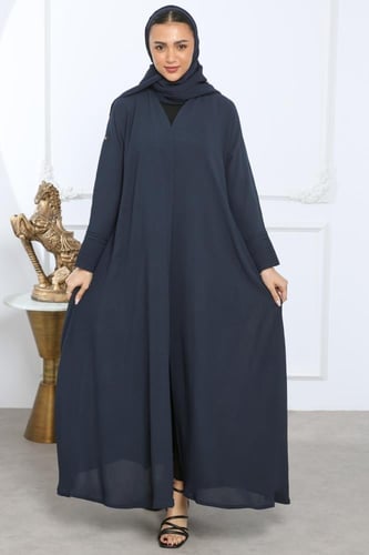 عباية كلوش كريب أمريكي أكمام بكسرات كحلي