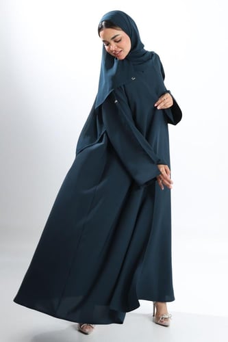 عباية كتان أكمام واسعة بفتحة ناعمة تركواز