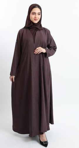 عباية نصف كلوش بني- لينن قطني