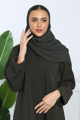 عباية كريب يوناني بارز الملمس زيتي داكن