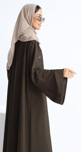 عباية أكمام واسعة زيتي وسكري- حرير بارد