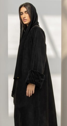 عباية شتوية فروة شامواه أسود