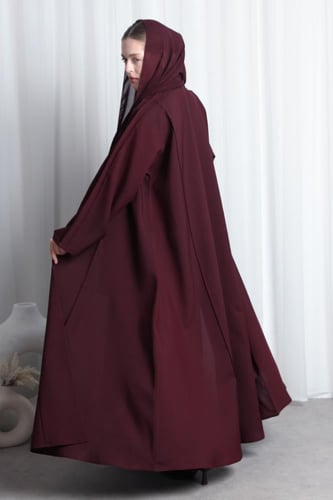 عباية عنابي محروق قيطان بارز من الأكمام والأمام وا...