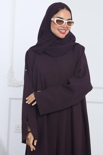 عباية أكمام مفتوحة كتان بنفسجي