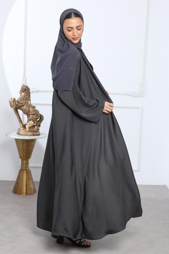 عباية نصف كلوش كريب راما أكمام واسعة رمادي