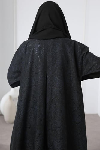 عباية سوداء جاكار أغصان بني لمعة ناعمة