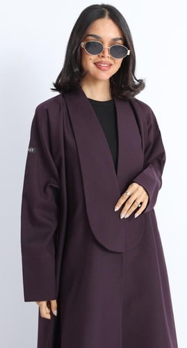 عباية ياقة طويلة بنفسجي داكن - كتان