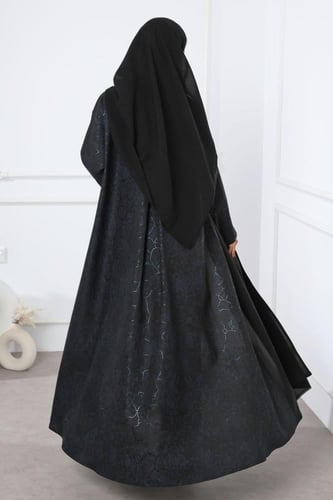 عباية سوداء جاكار أغصان بني لمعة ناعمة