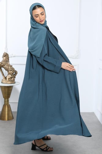 عباية كريب يوناني بارز الملمس بترولي