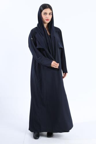 عباية ياقة وجاكيت قصير كحلي كريب