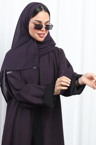 عباية دبل فيس أسود وبنفسجي أكمام مفتوحة