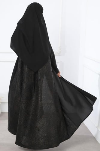 عباية سوداء جاكار أغصان بني لمعة ناعمة