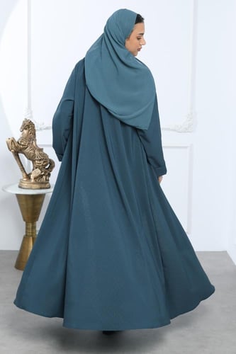 عباية كريب يوناني بارز الملمس بترولي