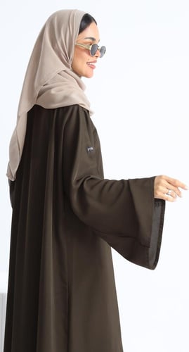 عباية أكمام واسعة زيتي وسكري- حرير بارد